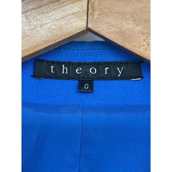 Theory Rayon Blend Fitted Blue Blazer Size 0 Preppy Work Career Wear Capsule - Picture 3 of 6